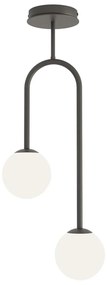 Lampada A Soffitto 2 Luci Kine In Acciaio Nero E Sfere In Vetro Opale