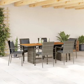 Set da pranzo da giardino 7 pz con cuscini in polyrattan grigio