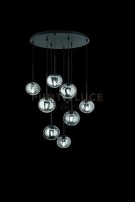 Sospensione jewel 8 luci nero vetro fume' attacco e14 vetro d.15-17cm
