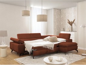 Divano angolare color terracotta (con penisola a destra/a L) con rivestimento in ciniglia Marbeya – Ropez
