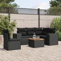 Set Divano da Giardino 6 pz con Cuscini Nero in Polyrattan 3225446