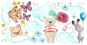 Intramontabile adesivo da parete per bambini con orsetto e coniglietti 100 x 200 cm