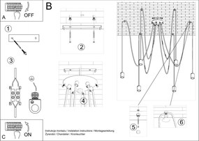 Lampadario a Sospensione 5xE27 EDISON 5 in Acciaio Nero
