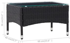 Tavolino da Caffè Nero 60x40x36 cm in Polyrattan