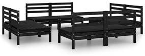 Set divani da giardino 8 pz nero in legno massello di pino