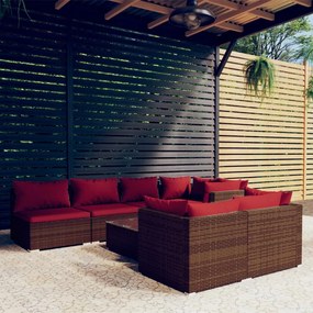 Set Divani da Giardino 8 pz con Cuscini in Polyrattan Marrone