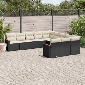 Set divani da giardino 11 pz con cuscini in polyrattan nero