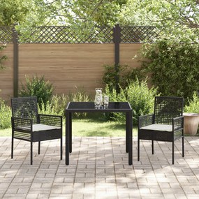 Set da pranzo da giardino a 3 pezzi con cuscini in polyrattan nero