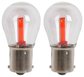 2 Pezzi Lampada Led BA15s S25 P21W 2 Cob 12V 24V 300lm 1.7W Luce Rossa Piedi Dritti H50mm