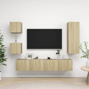 Set Di Mobili Tv 5 Pz Rovere Sonoma İn Legno Multistrato /