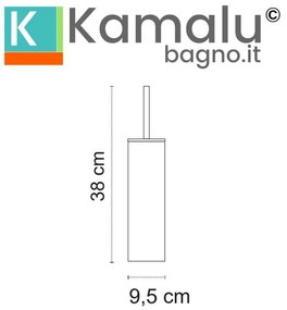 Kamalu - portascopino wc in acciaio inox finitura nera opaca e coperchio in legno | kam760nb