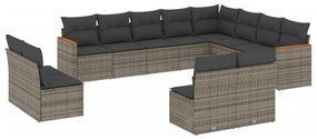 Set divani da giardino 12 pz con cuscini grigio in polyrattan