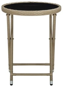 Tavolino Beige 60 cm in Polyrattan e Vetro Temperato