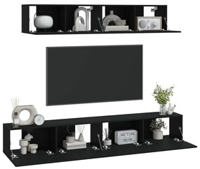 Set mobili porta tv 4 pz nero in legno multistrato