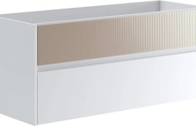 Mobile da bagno sospeso sotto lavabo Niwa 2 cassetti ideale per doppia vasca L119.5 x H50 x P45.5cm bianco e sabbia opaco cannettato