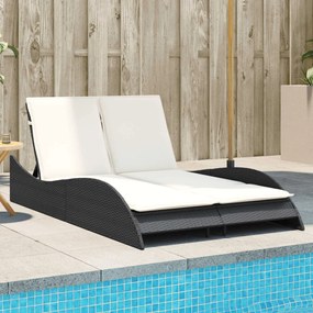 Lettino Prendisole Con Cuscini Nero 114x205x73 Cm İn Polyrattan /