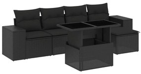 Set divano da giardino 6 pz con cuscini nero in polyrattan