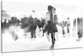 Quadro su tela – Silhouette di persone in metropoli in bianco e nero