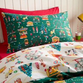 Set copripiumino e federa da bambini verde in cotone per letto matrimoniale 200x200 cm Christmas Fairground – Belle &amp; Boo