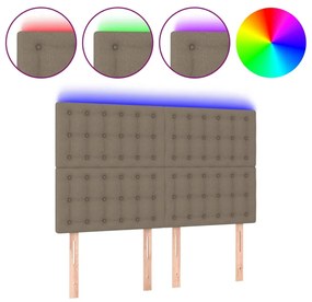 Testiera a led tortora 144x5x118/128 cm in tessuto