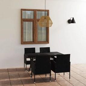 Set mobili da pranzo per giardino 5 pz in polyrattan nero