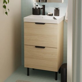 Mobile da bagno sospeso sotto lavabo L 50 x H 81.8 x P 39.6 cm rovere chiaro laccato opaco, 2 cassetti SENSEA Easy
