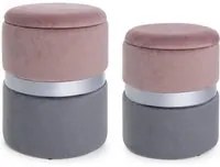 Set 2 Pouf Contenitore Polina Rosa-Grigio in Tessuto effetto Velluto