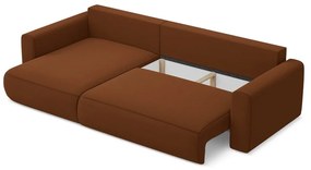Divano angolare color terracotta allungabile/con contenitore (con penisola a sinistra/con chaise lounge) con rivestimento in velluto Kapua – Makamii