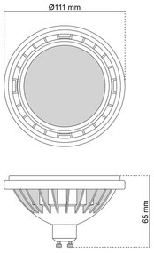 Lampada LED AR111 15W angolo 120° CRI92 No-Flickering Colore Bianco Caldo 3.000K