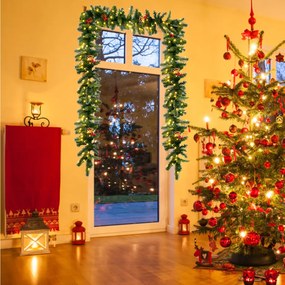 Costway Ghirlanda di Natale di pino illuminata 270cm con 100 luci LED e timer, Ghirlanda artificiale in rattan con pigne