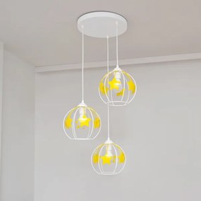 Lampadario a sospensione per bambini STARS 3xE27/15W/230V giallo/bianco