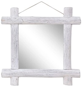 Specchio con Tronchi Bianco 70x70 cm Legno Massello di Recupero