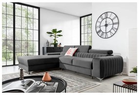 Divano angolare grigio scuro allungabile/con contenitore (con penisola a sinistra/con chaise lounge) e rivestimento in velluto Grayson – ELTAP