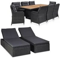 Set da Pranzo da Giardino 11 pz in Polyrattan Nero cod mxl 37835