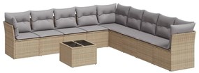 Set divano da giardino 10 pz con cuscini beige in polyrattan