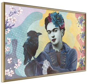 Poster  Frida with a Raven  Cornice Quadri Cornice d'oro, Larghezza x Altezza Home decor 90x60