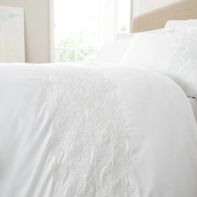 Set copripiumino e federa bianco in cotone per letto matrimoniale e per letto esteso 230x220 cm Embroidery Floral – Bianca