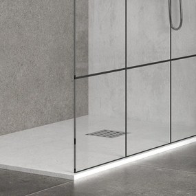 Kamalu - vetro per doccia walk in 70cm con serigrafia nera e profili neri nico-w1000