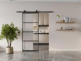 Porta scorrevole con sistema esterno muro alluminio e vetro temperato trasparente H205 x L63 cm  - SINCA II