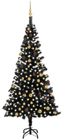 Albero di Natale Preilluminato con Palline Nero in PVC, Albero di Natale Preilluminato con Palline Nero 240 cm PVC