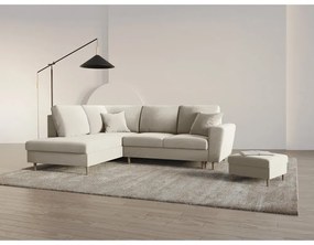 Divano angolare beige allungabile e con contenitore (con penisola a sinistra/a L) con rivestimento in velluto Kyoto – Cosmopolitan Design