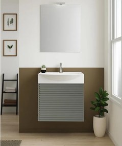Mobile bagno sospeso con lavabo e specchio e illuminazione L 50 x H 58 x P 40 cm laccato opaco grigio carbone cannettato, 1 anta per vasca centrale Mini50s
