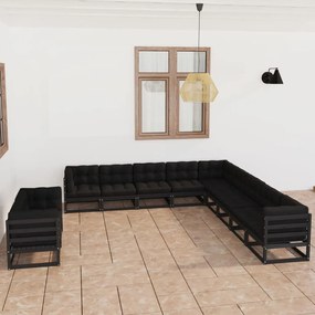 Set divani da giardino 11 pz con cuscini massello di pino nero