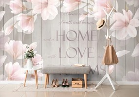 Carta da parati autoadesiva – Magnolia vintage con scritta