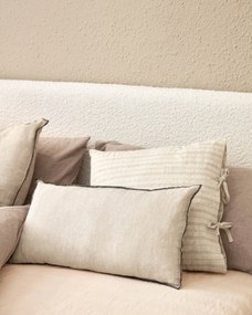 Kave Home - Fodera cuscino Etna 100% lino righe beige 45 x 45 cm