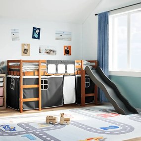 Letto A Soppalco Con Tende Bambini Bianco E Nero 80x200 Cm Pino /