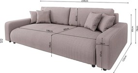 Divano rosa chiaro allungabile/con contenitore con rivestimento in velluto a coste 234 cm Sara – Ropez