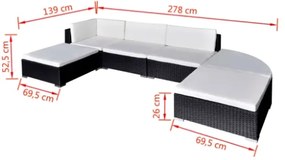 Set Divani da Giardino 6 pz con Cuscini in Polyrattan Nero