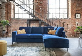 Divano letto angolare in velluto blu scuro (angolo destro) Lofty Lilly - Miuform