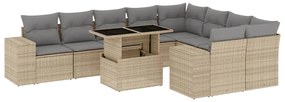 Set divano da giardino 10 pz con cuscini beige in polyrattan